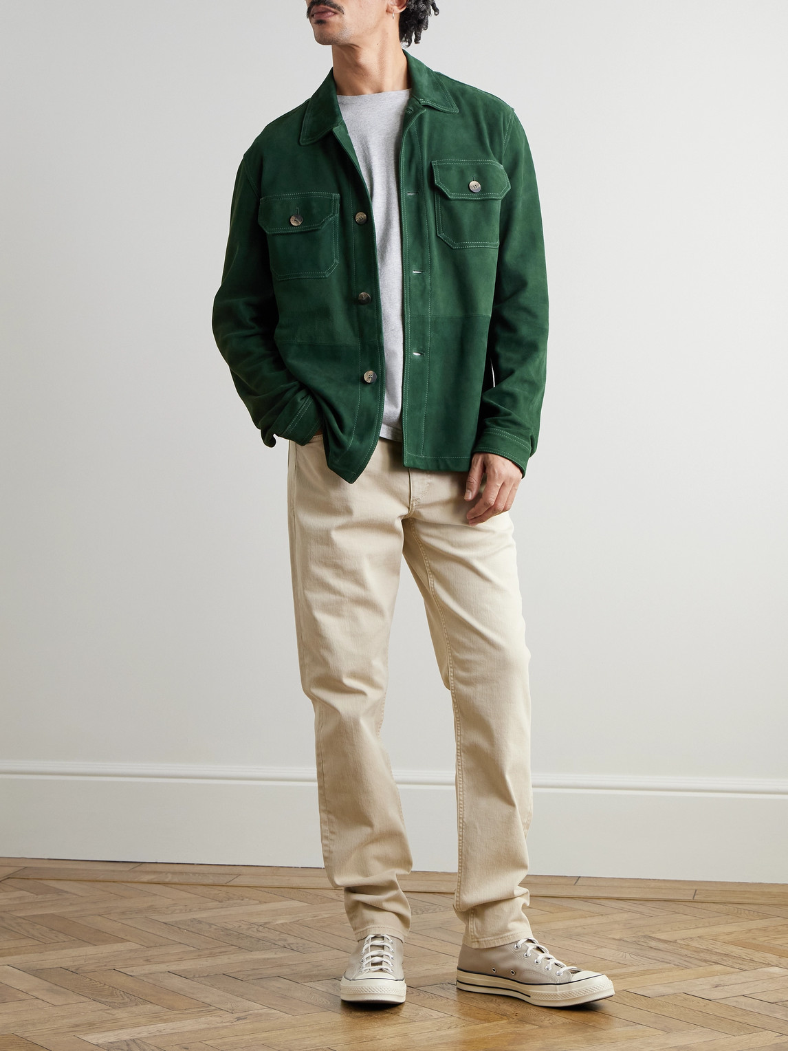 Frescobol Carioca Ravi Suede Overshirt In Green