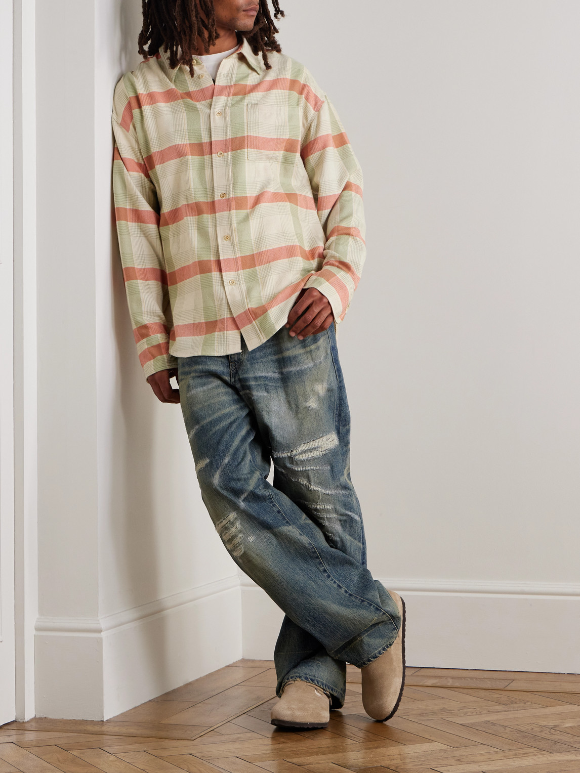 The Elder Statesman Checked Cashmere And Wool-blend Shirt In Multi