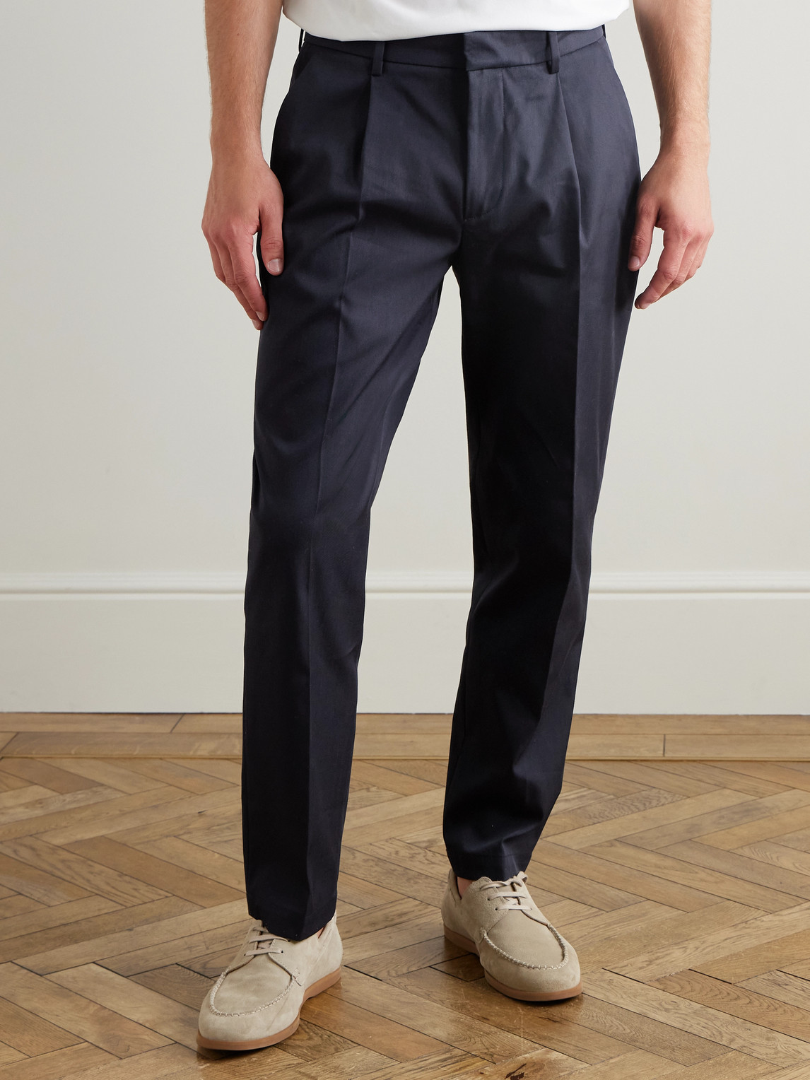 Barena Venezia Straight-leg Pleated Cotton-gabardine Trousers In Blue