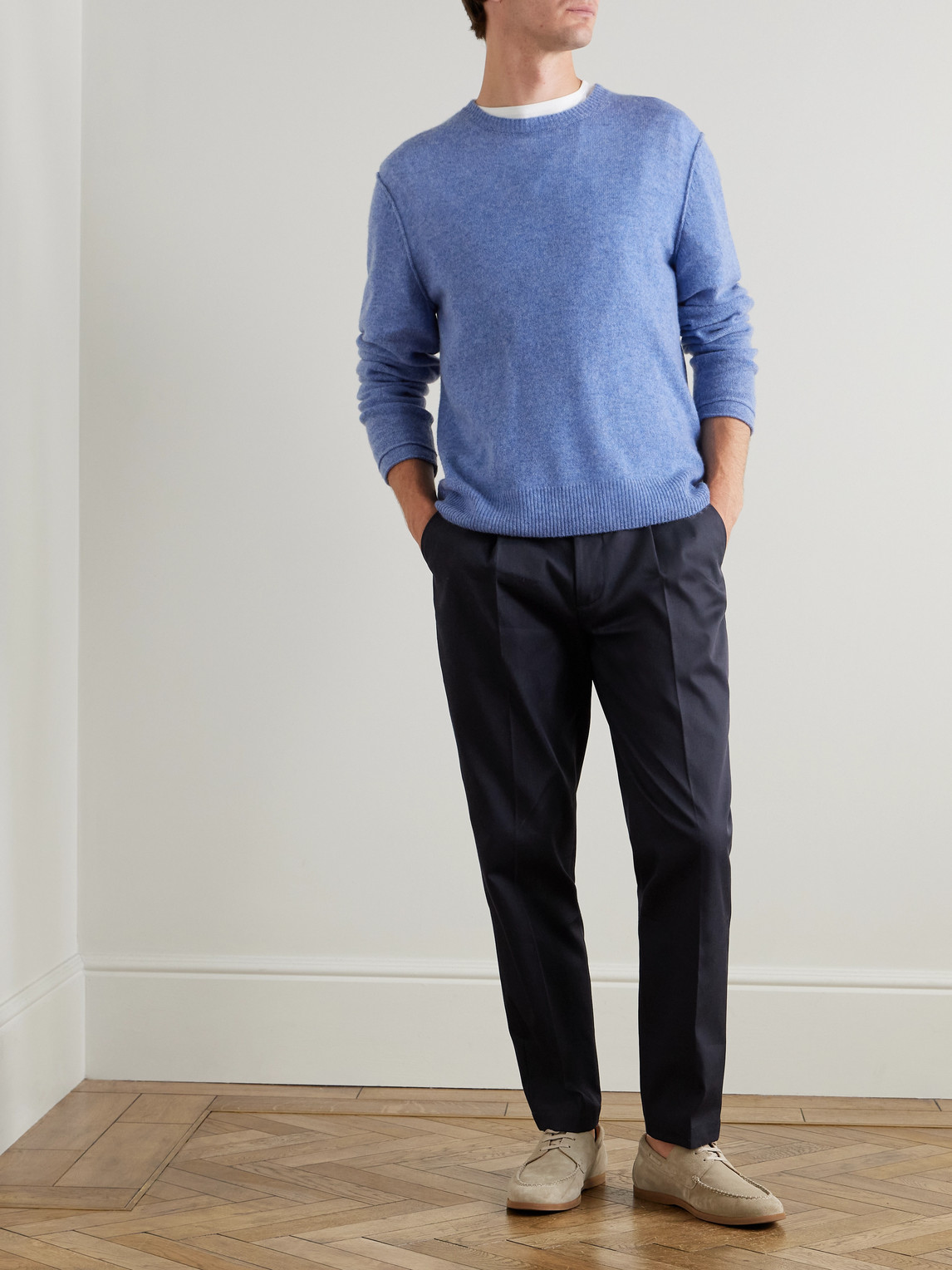 Barena Venezia Straight-leg Pleated Cotton-gabardine Trousers In Blue