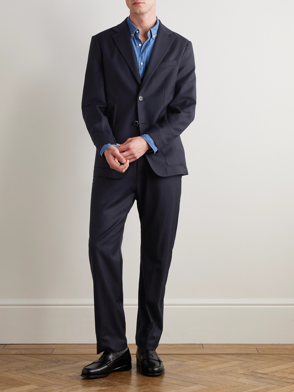 Barena Venezia Bativoga Straight-leg Virgin Wool-blend Gabardine Trousers In Blue