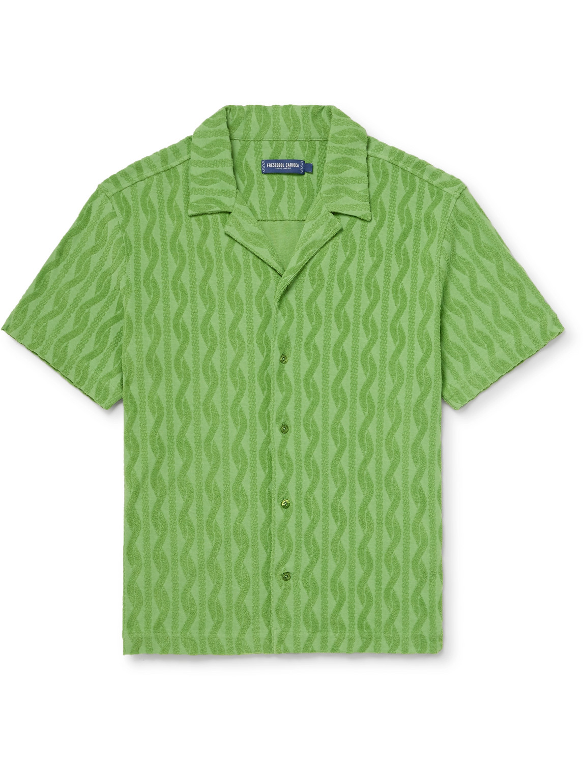Frescobol Carioca Roberto Cotton, Lyocell And Linen-blend Terry-jacquard Shirt In Green