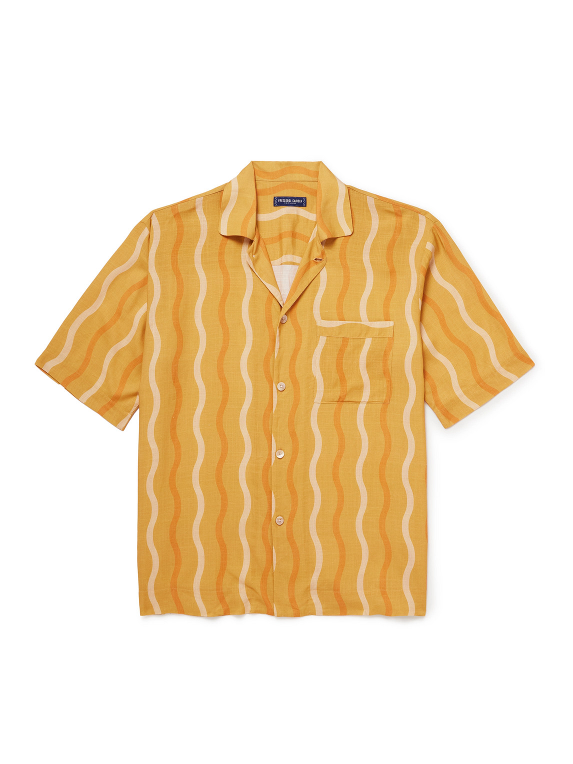 Frescobol Carioca Cassio Camp-collar Printed Linen Shirt In Orange