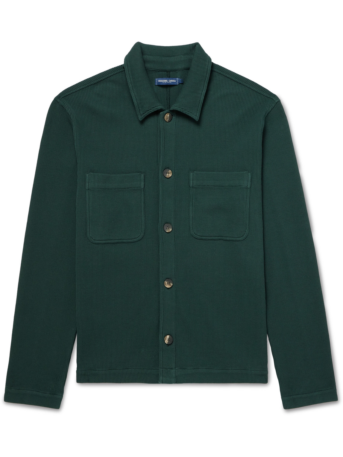 Frescobol Carioca Preto Waffle-knit Cotton Overshirt In Green