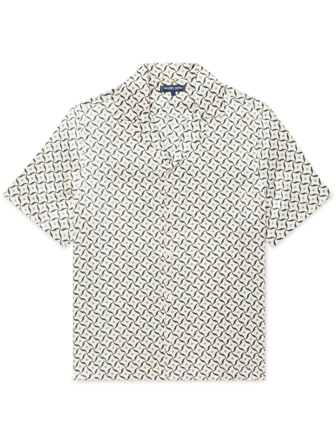 Frescobol Carioca Roberto Camp-collar Printed Silk-satin Shirt In Gray