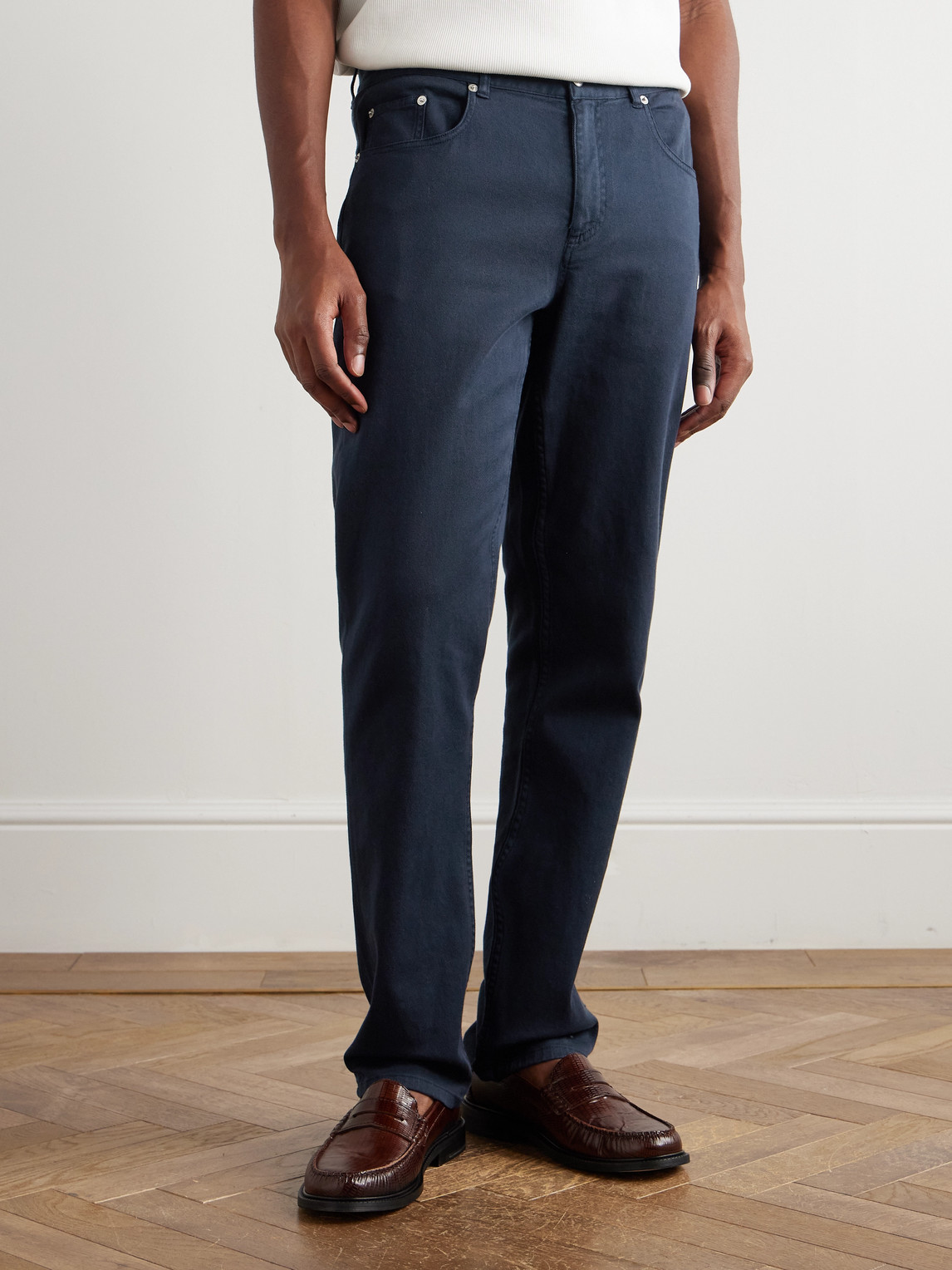 Frescobol Carioca Columbo Straight-leg Cotton-blend Twill Trousers In Blue