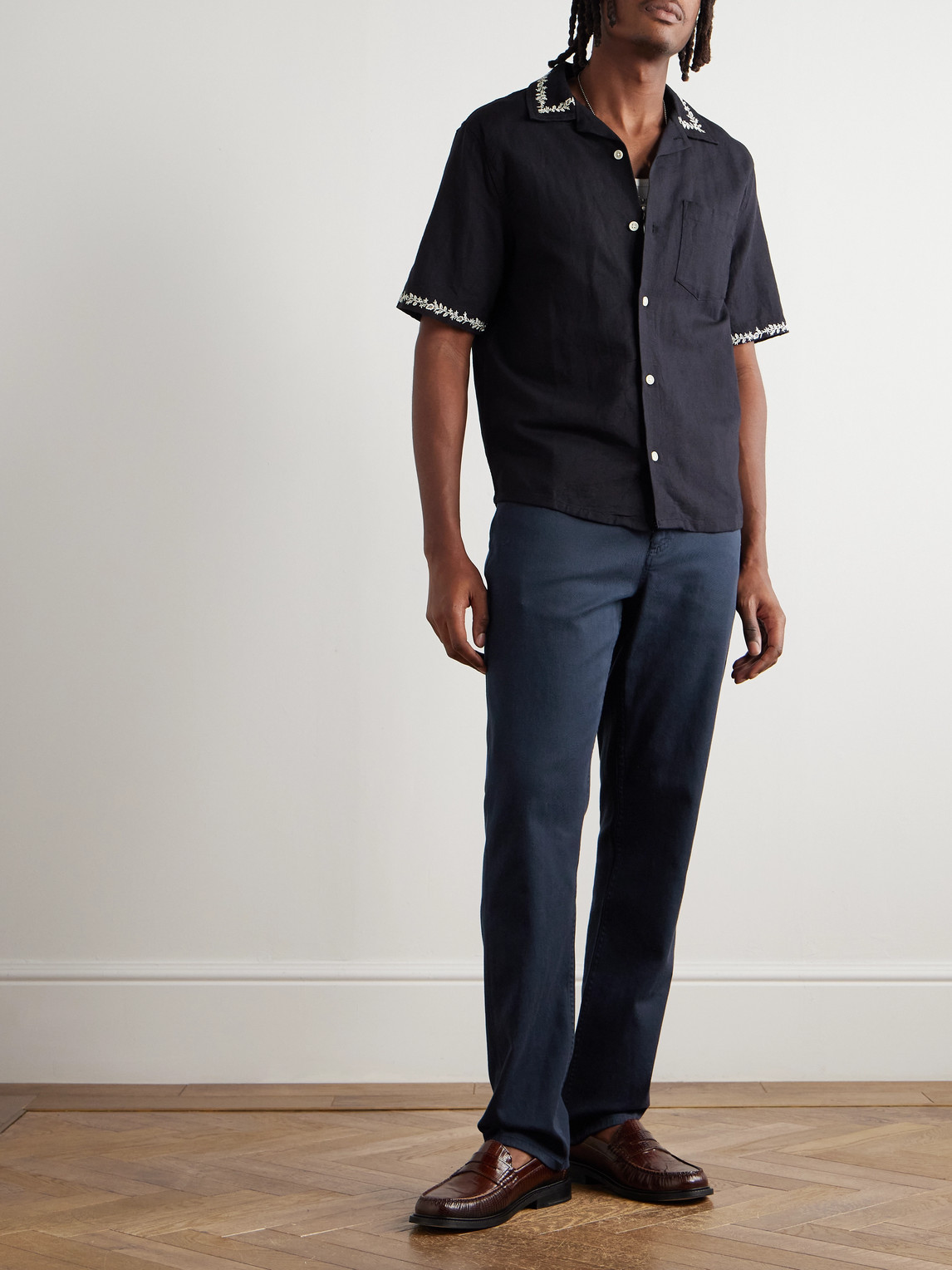 Frescobol Carioca Columbo Straight-leg Cotton-blend Twill Trousers In Blue