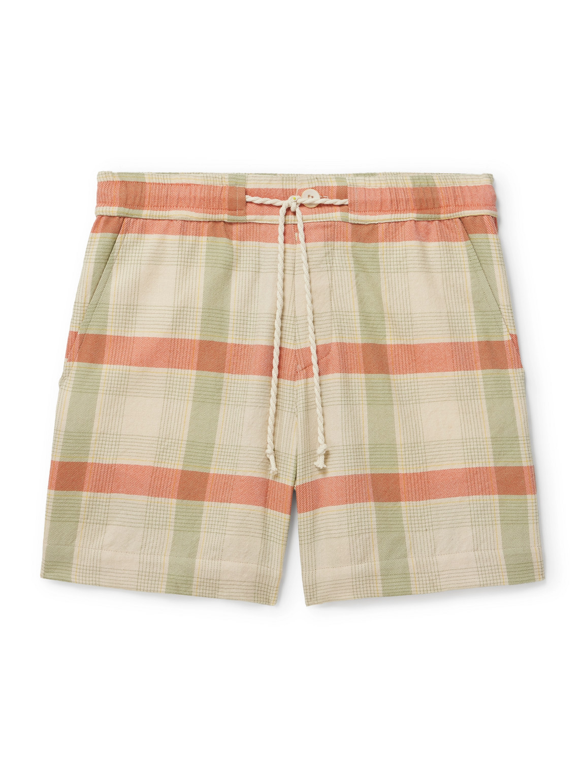 Straight-Leg Checked Cashmere and Wool-Blend Drawstring Shorts