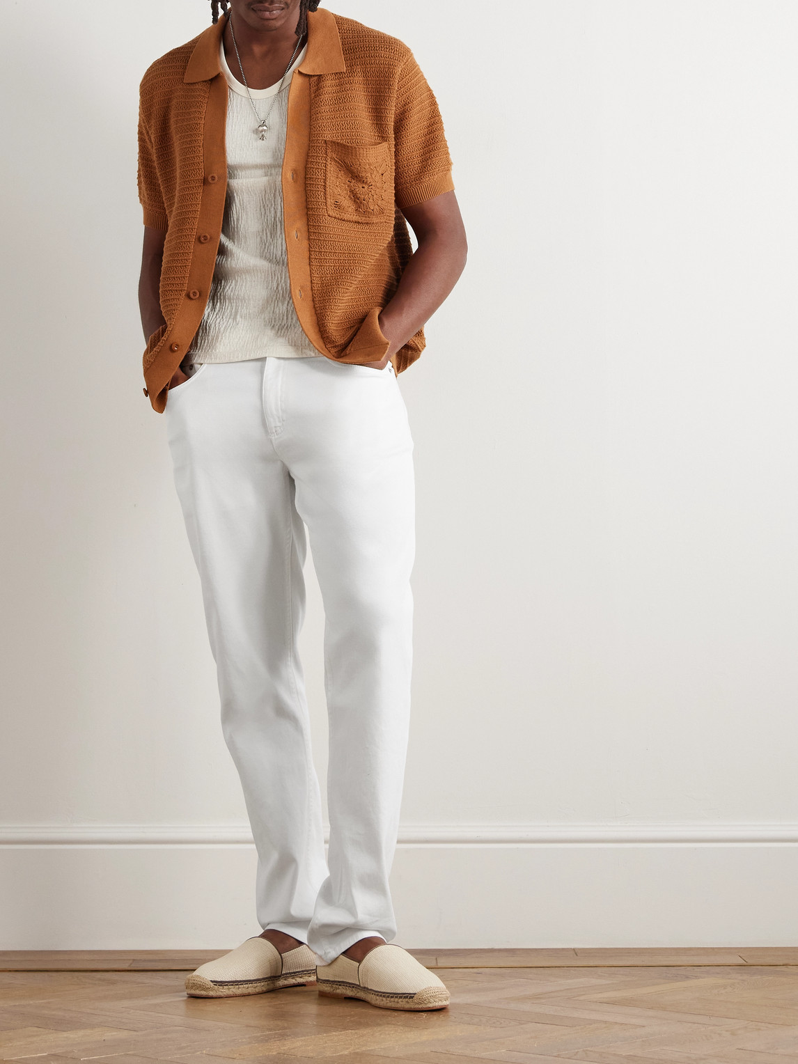 Frescobol Carioca Columbo Straight-leg Cotton-blend Twill Trousers In White