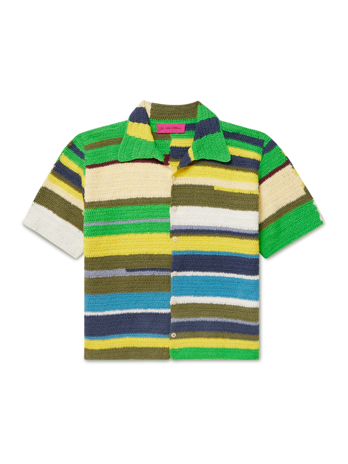 The Elder Statesman Striped Crocheted Organic Cotton Shirt In Multi
