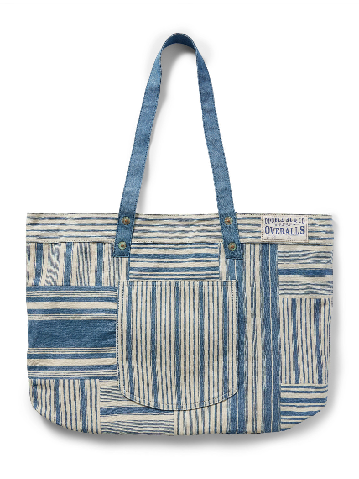 Rrl Naval Patchwork Striped Denim Tote Bag In Blue