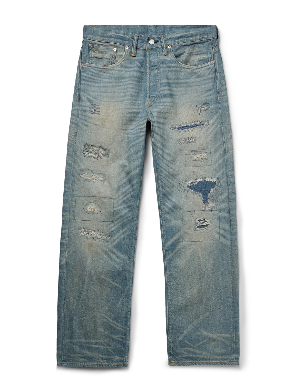 Rrl Straight-leg Indigo-dyed Distressed Selvedge Jeans In Blue