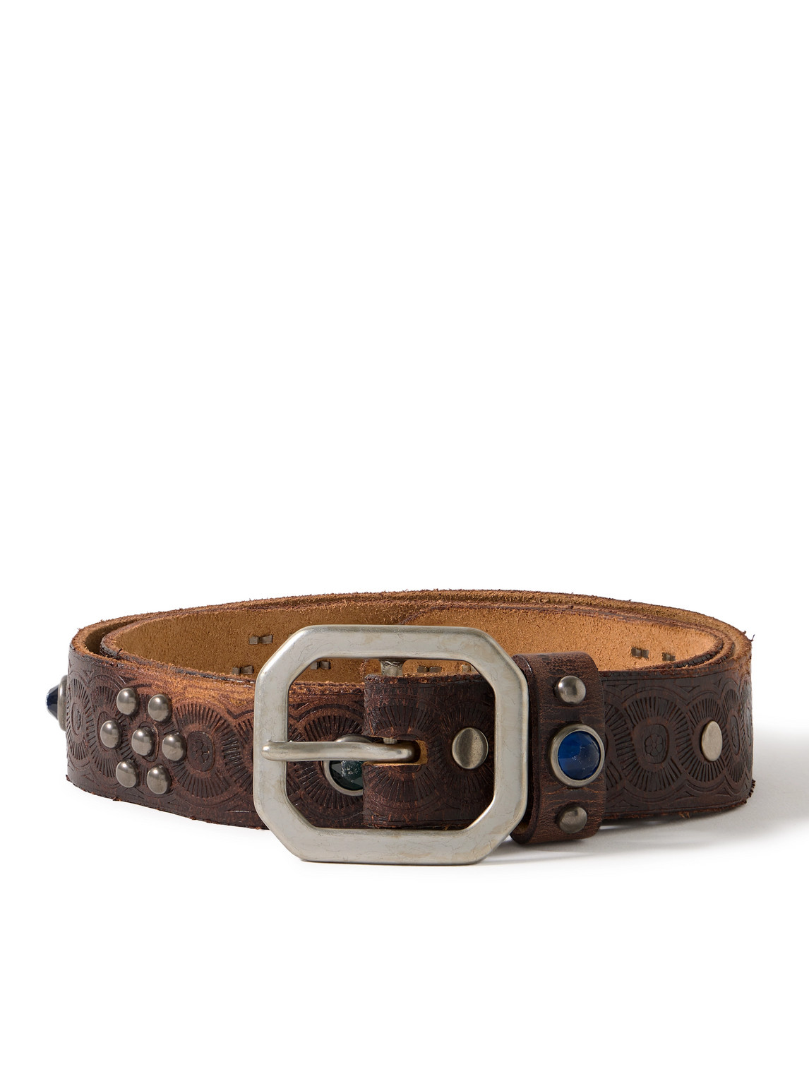Rrl 3cm Distressed Embellished Leather Belt In Brown