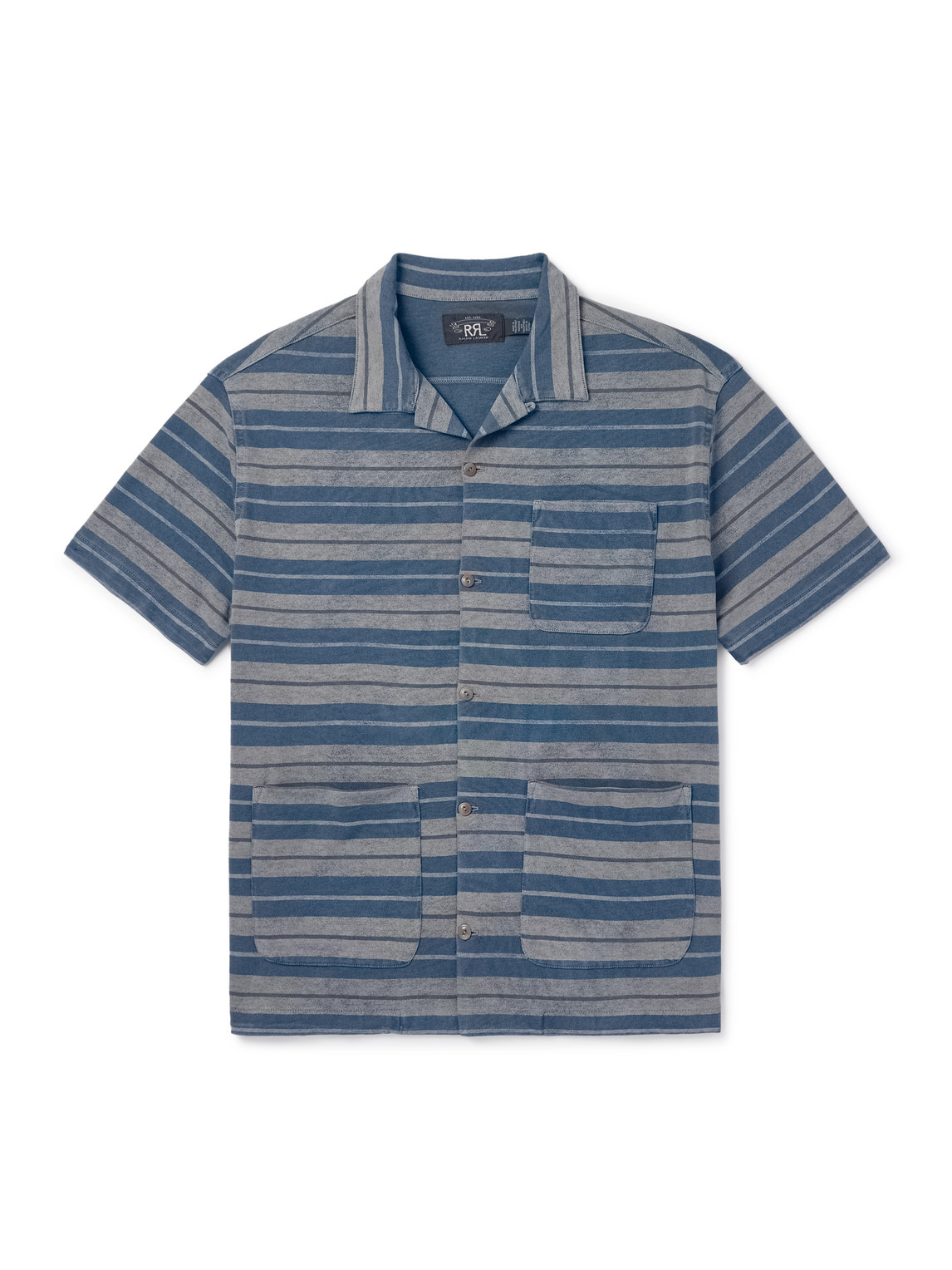 Rrl Jasper Convertible-collar Indigo-dyed Striped Cotton Shirt