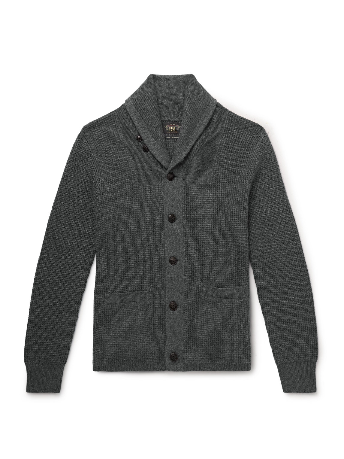 Rrl Shawl-collar Waffle-knit Cashmere Cardigan In Gray