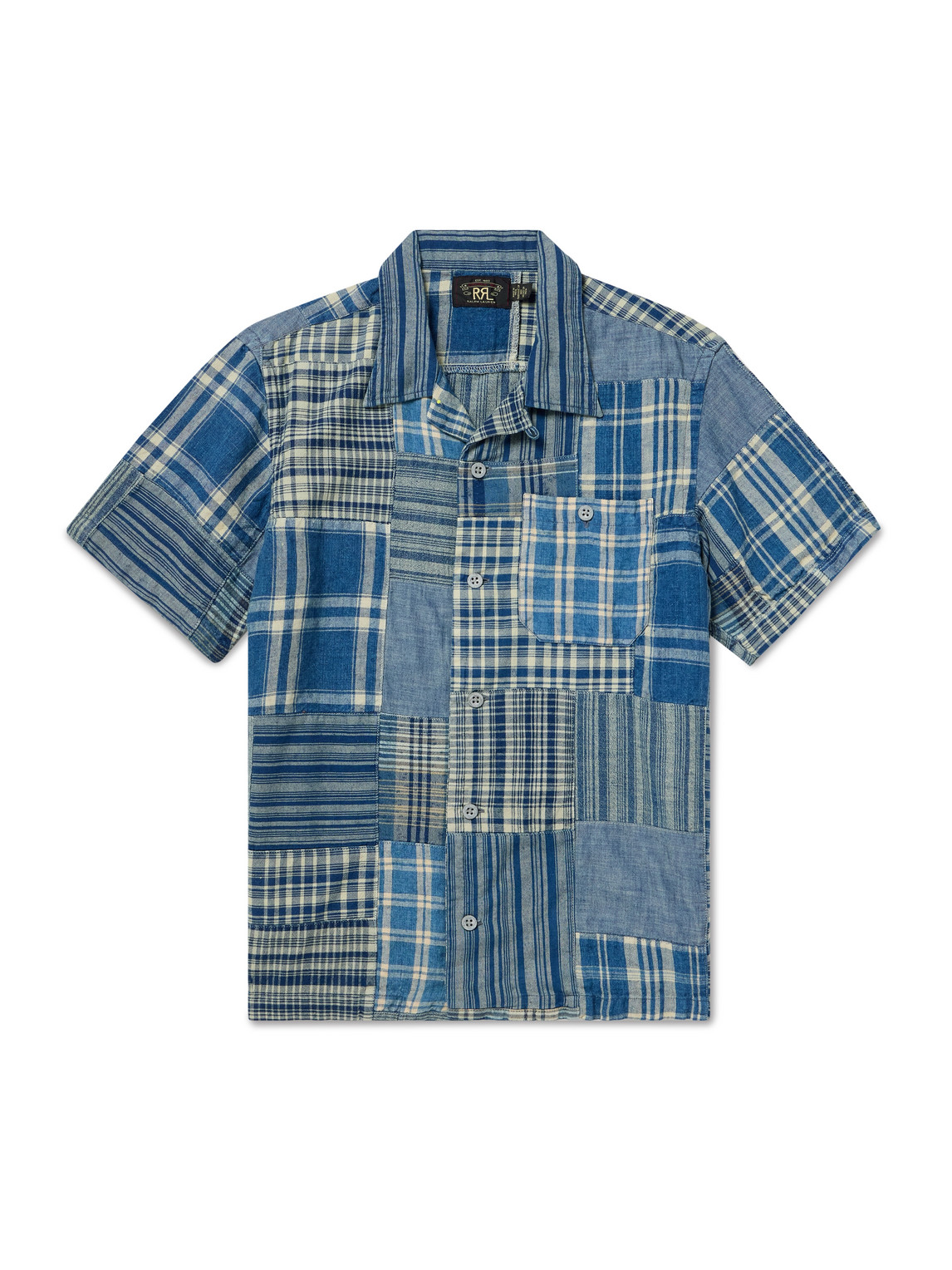 Convertible-Collar Patchwork Cotton and Linen-Blend Shirt