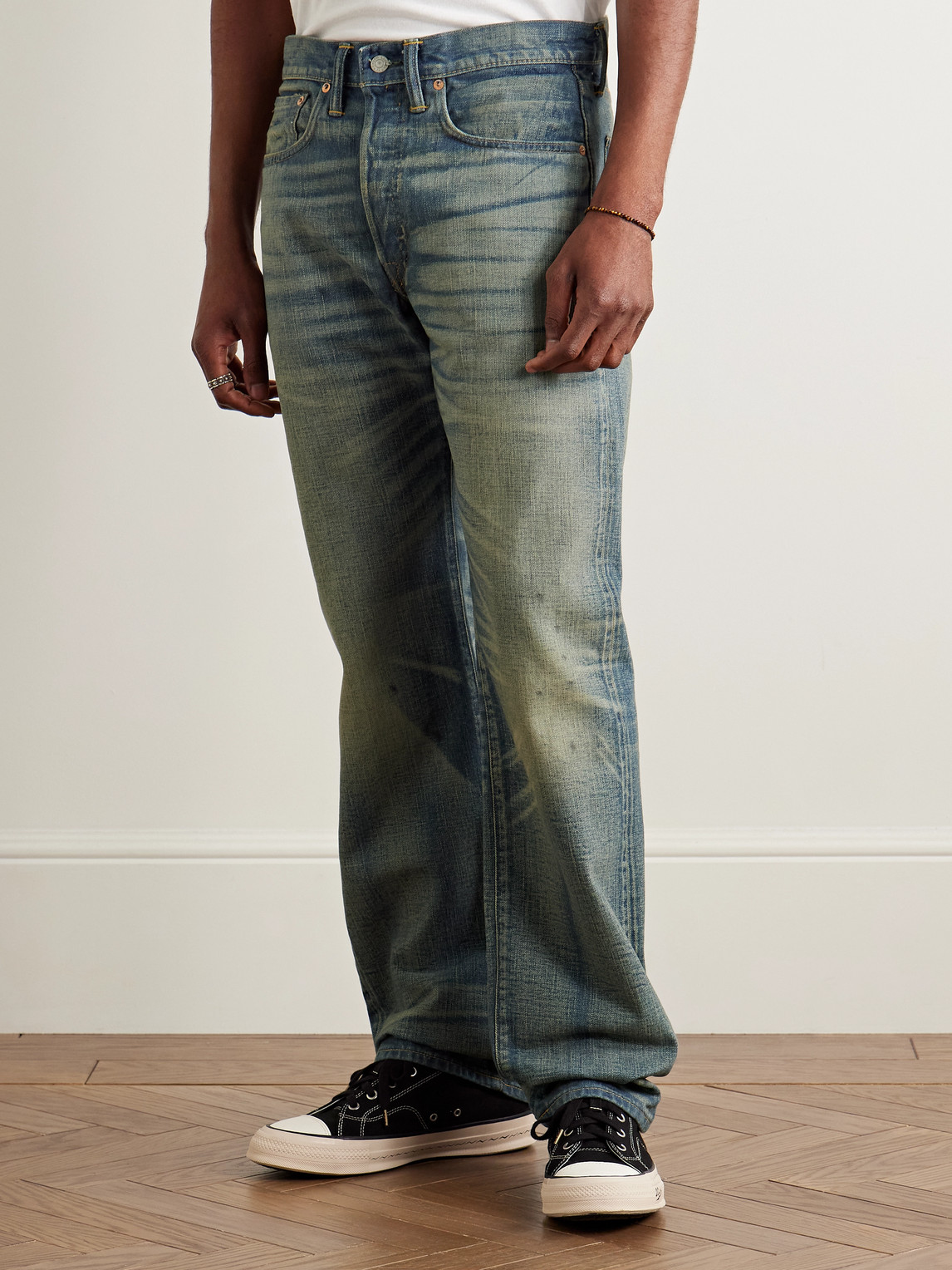 Rrl Straight-leg Distressed Jeans In Blue