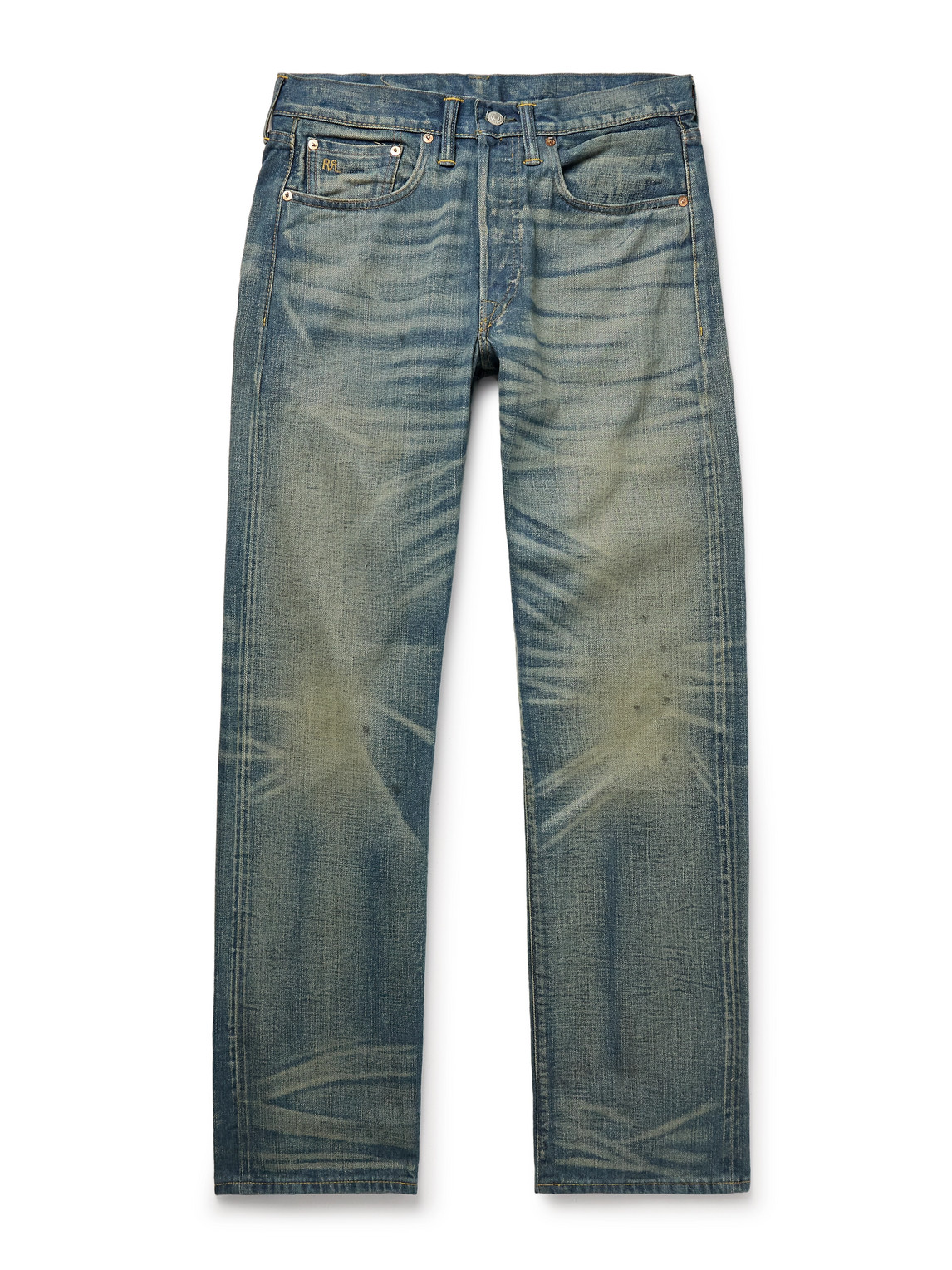 Rrl Straight-leg Distressed Jeans In Blue
