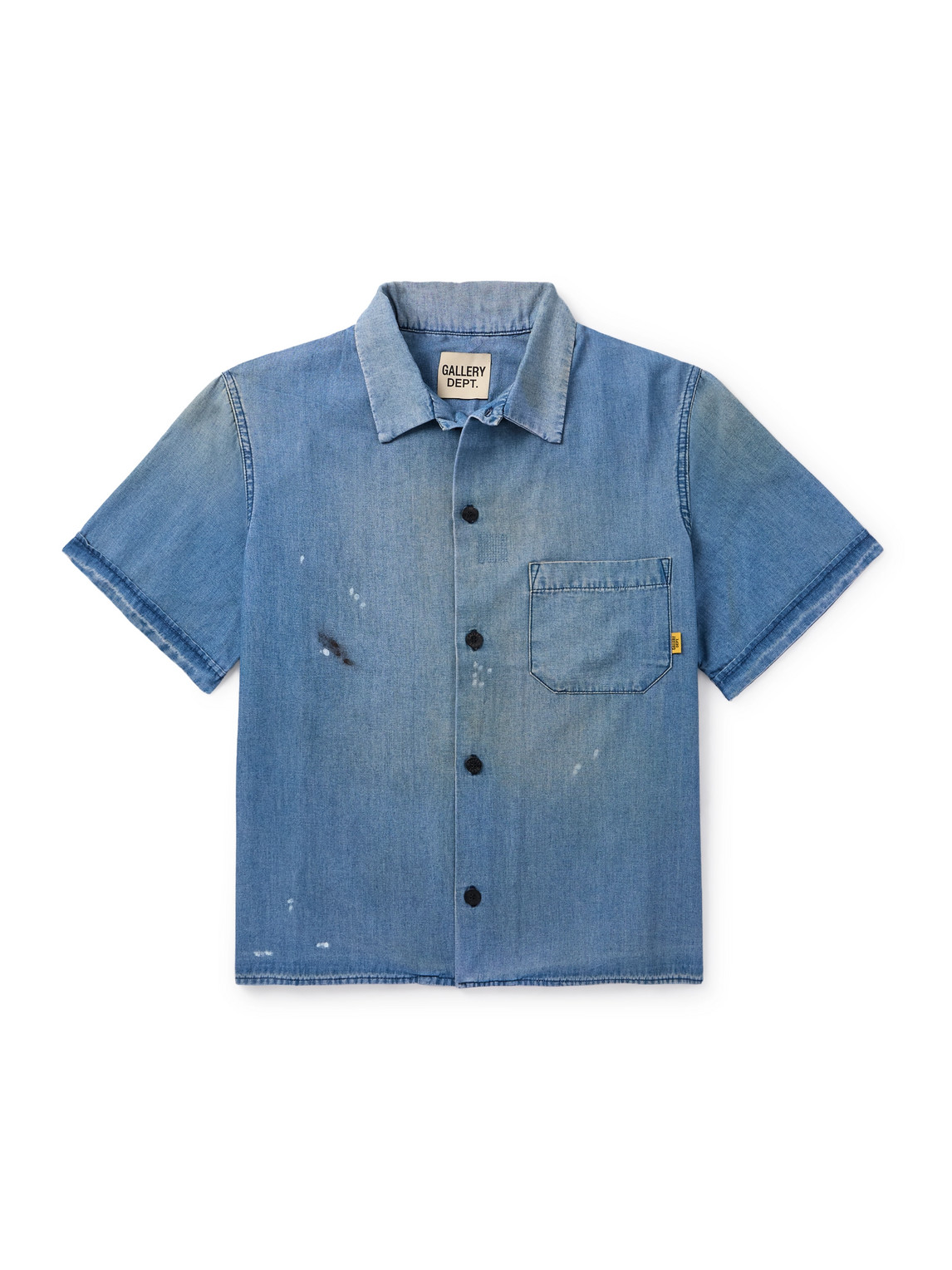 Gallery Dept. Bartz Paint-splattered Embroidered Cotton-chambray Shirt In Blue