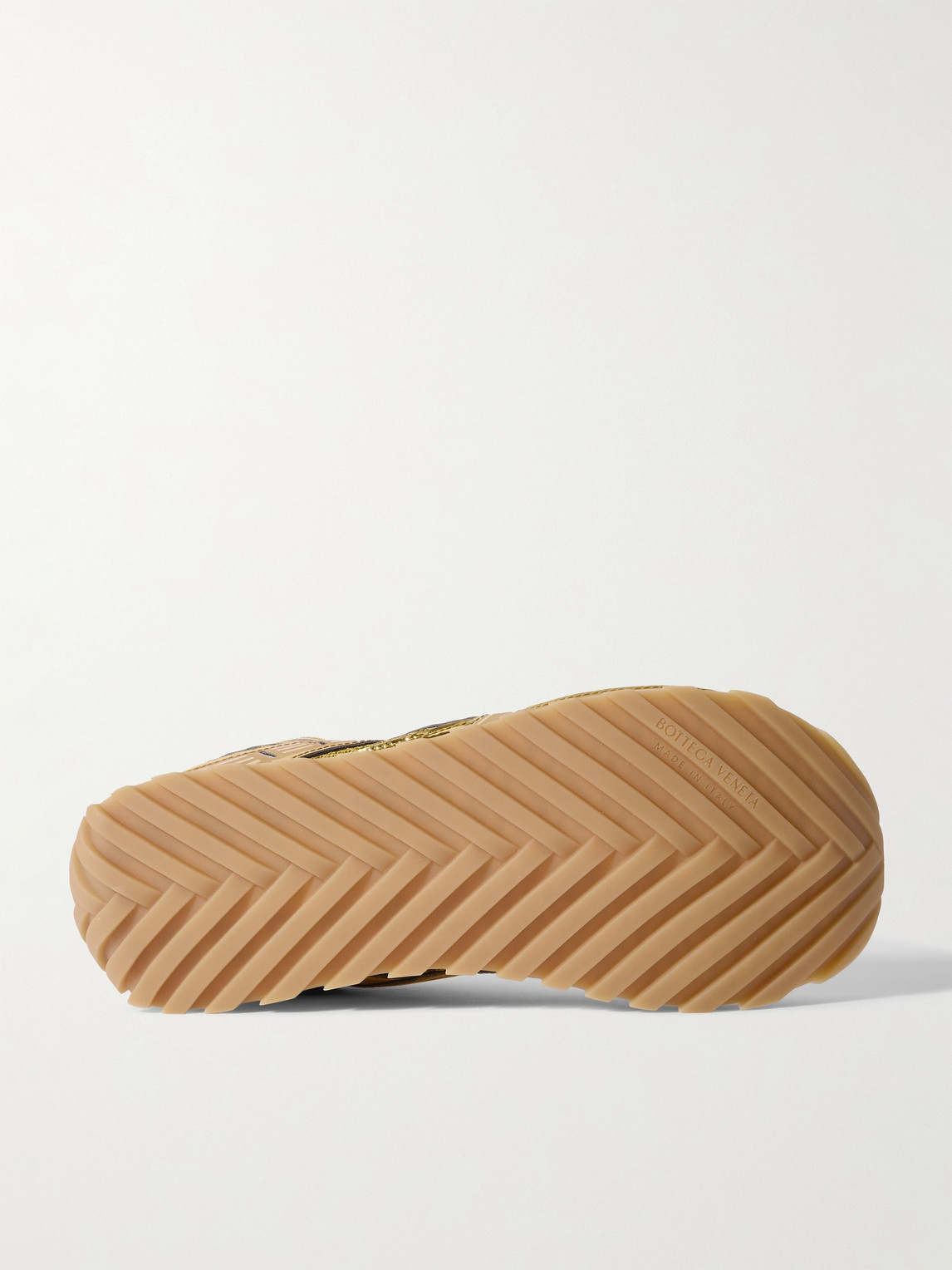Shop Bottega Veneta Orbit Metallic Rubber And Mesh Sneakers In Gold