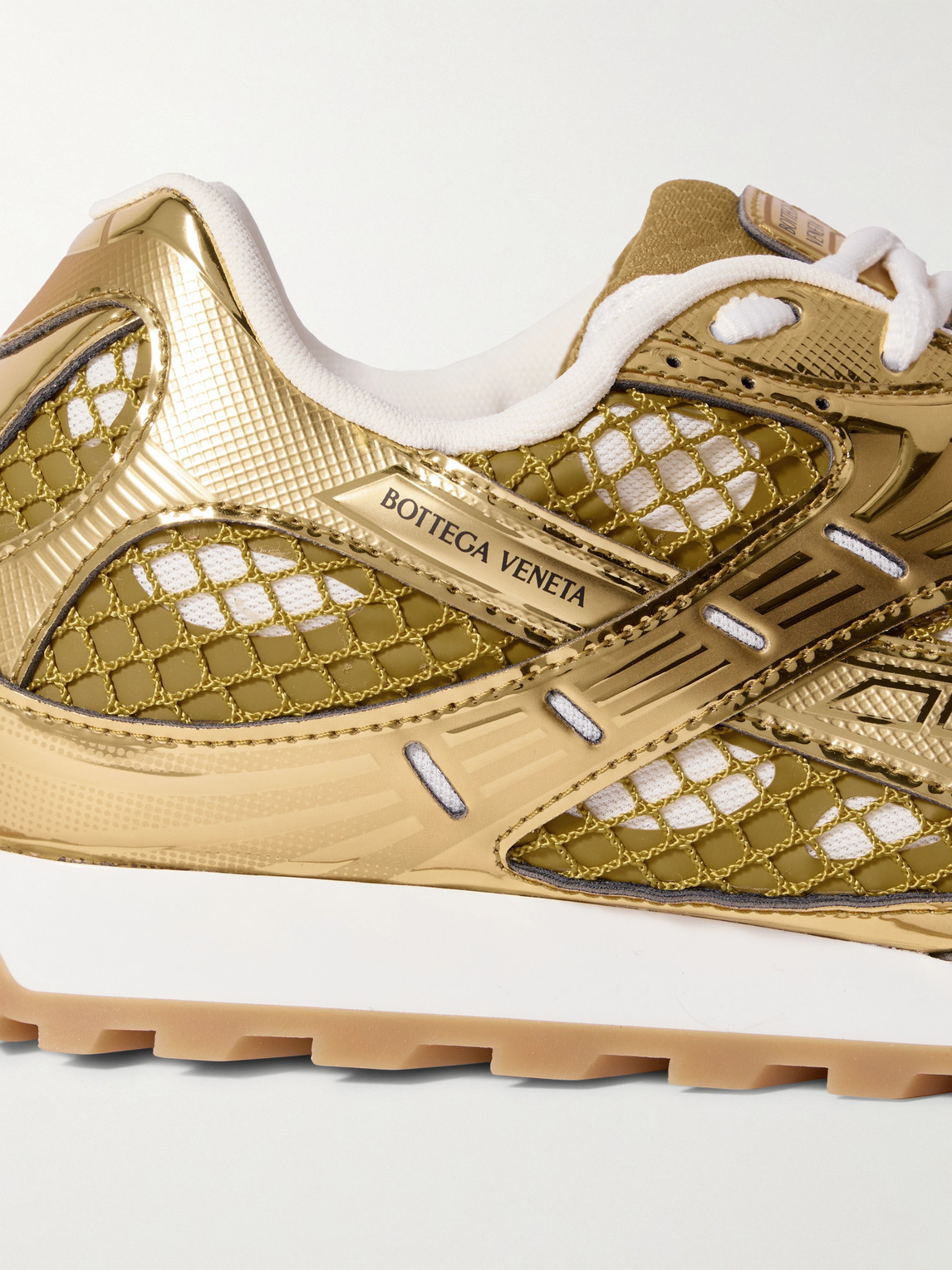 BOTTEGA VENETA ORBIT METALLIC RUBBER AND MESH SNEAKERS