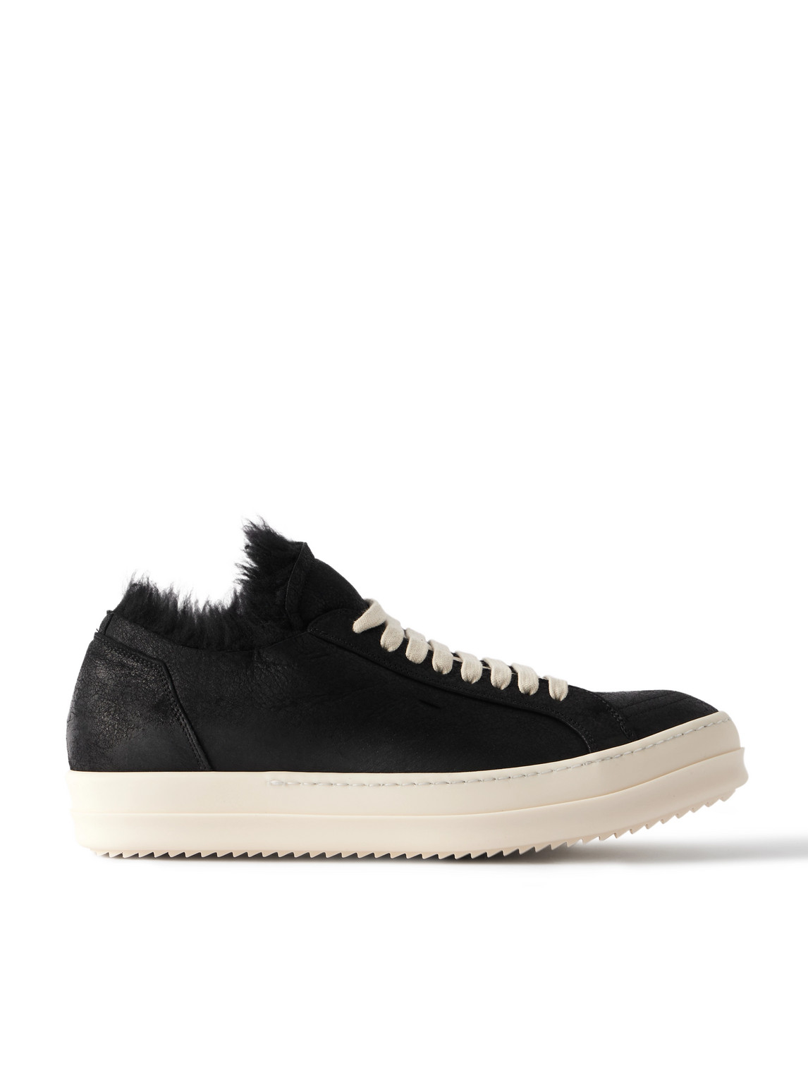 Rick Owens Curly Shearling-lined Leather Sneakers In Black