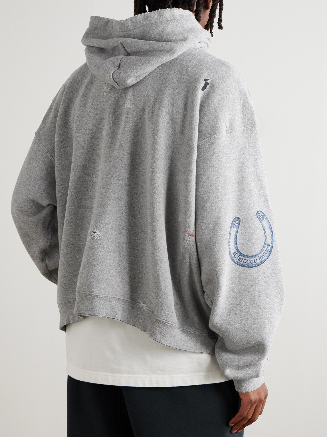 Gallery Dept. Chateau Ranch Distressed Paint-splattered Printed Cotton-blend Jersey Hoodie In Gray