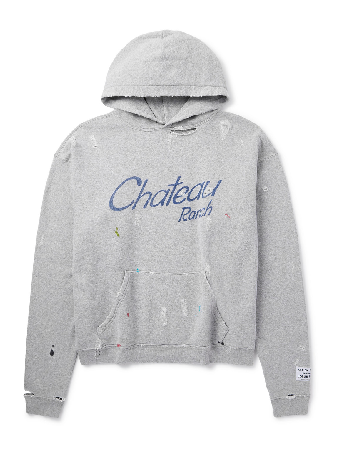 Gallery Dept. Chateau Ranch Distressed Paint-splattered Printed Cotton-blend Jersey Hoodie In Gray