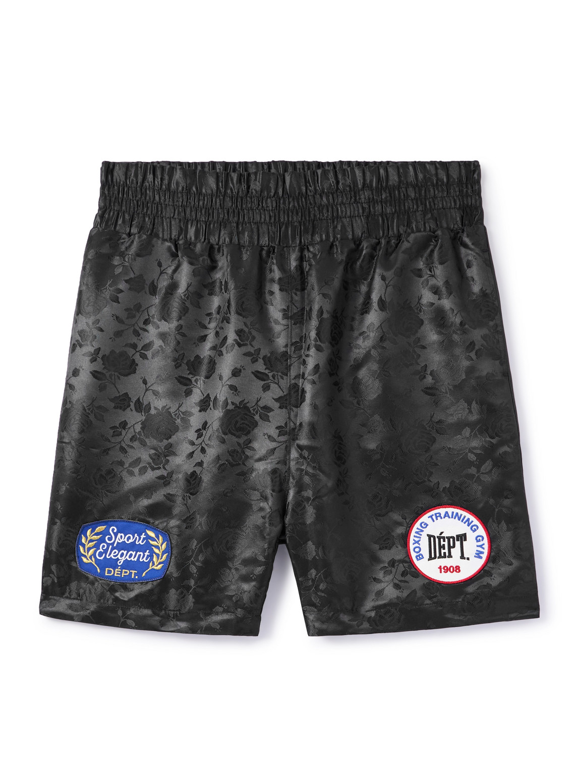 Gallery Dept. Boxing Straight-leg Appliquéd Satin-jacquard Shorts In Black
