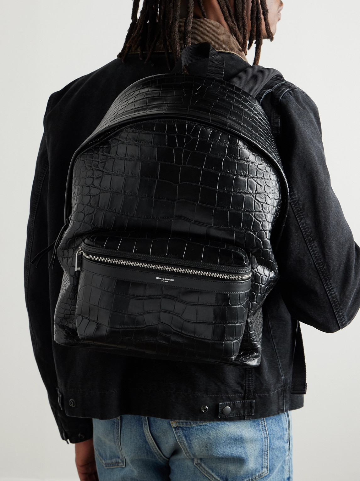 City Croc-Effect Glossed-Leather Backpack — 2