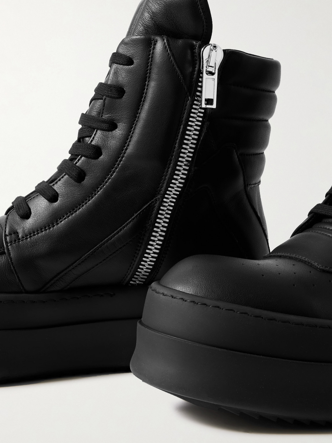 Rick Owens Mega Geobasket Leather High-top Sneakers In Black