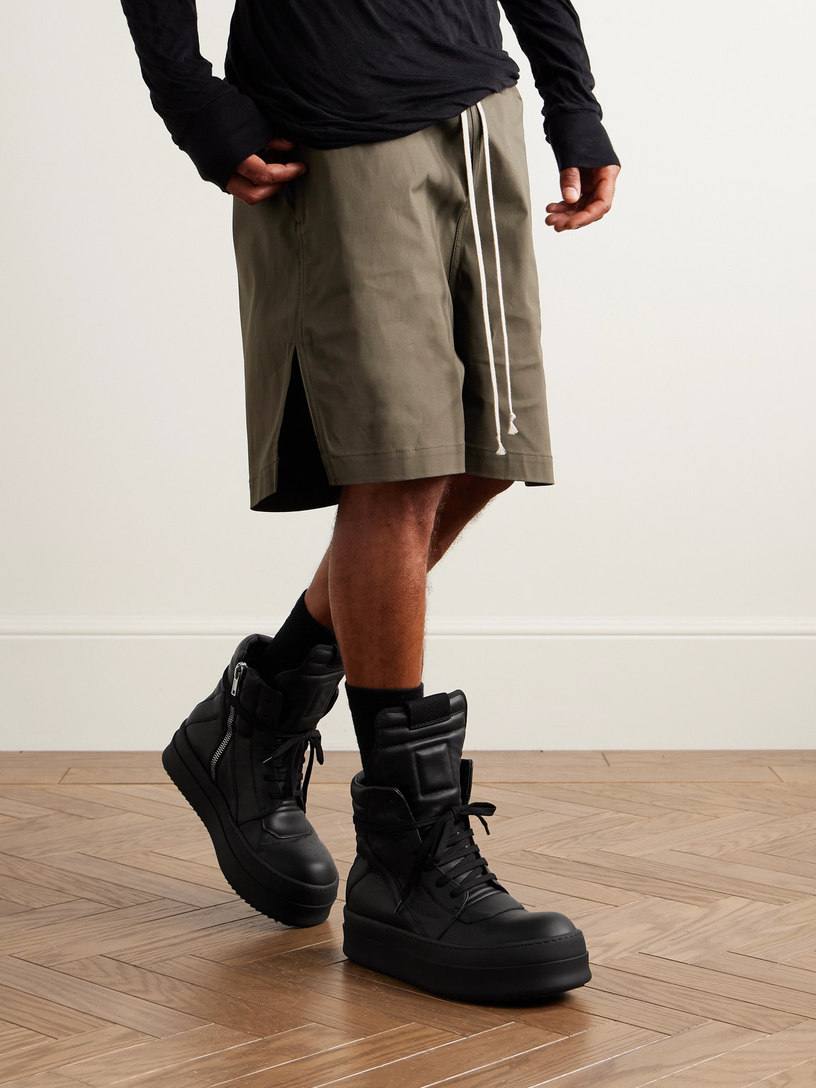 Rick Owens Mega Geobasket Leather High-top Sneakers In Black