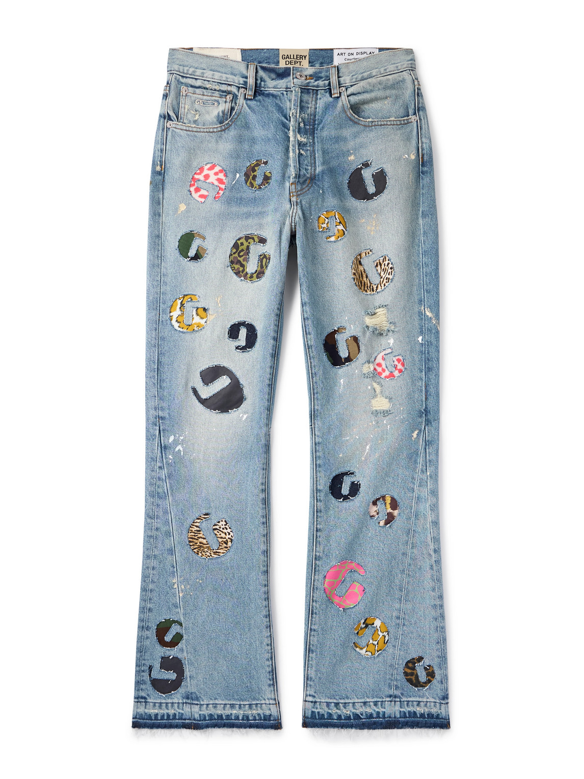 G-Time Flared Distressed Logo-Appliquéd Jeans