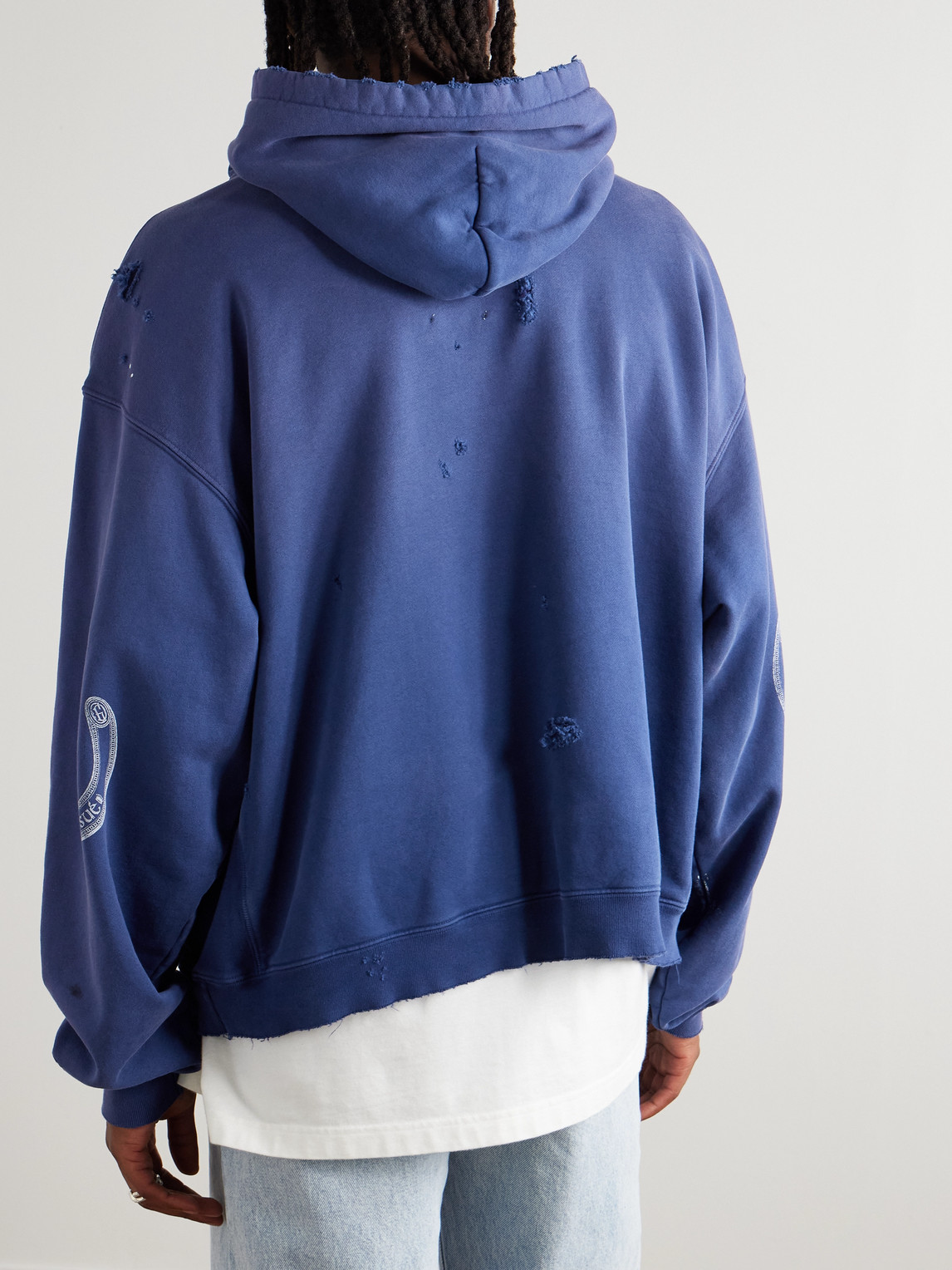 Gallery Dept. Chateau Ranch Distressed Paint-splattered Logo-print Supima Cotton-jersey Hoodie In Blue