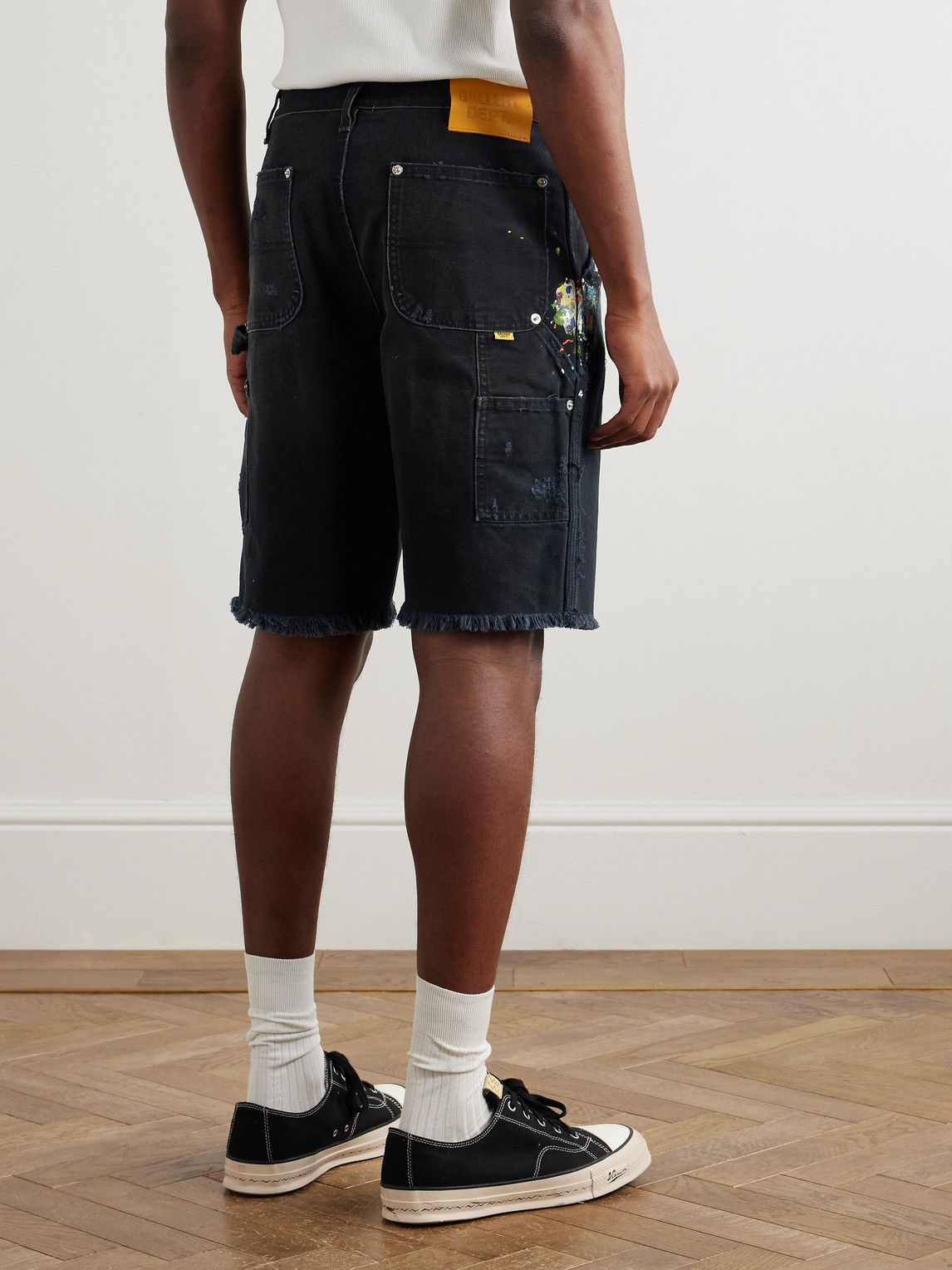 Gallery Dept. Straight-leg Paint-splattered Cotton-canvas Shorts In Black