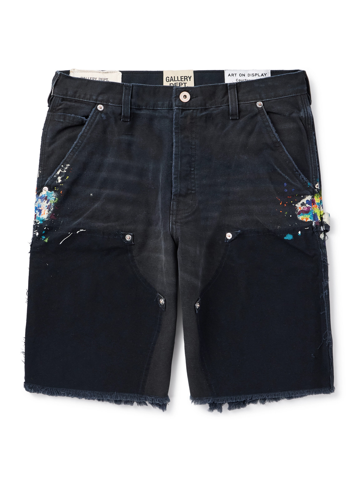 Gallery Dept. Straight-leg Paint-splattered Cotton-canvas Shorts In Black