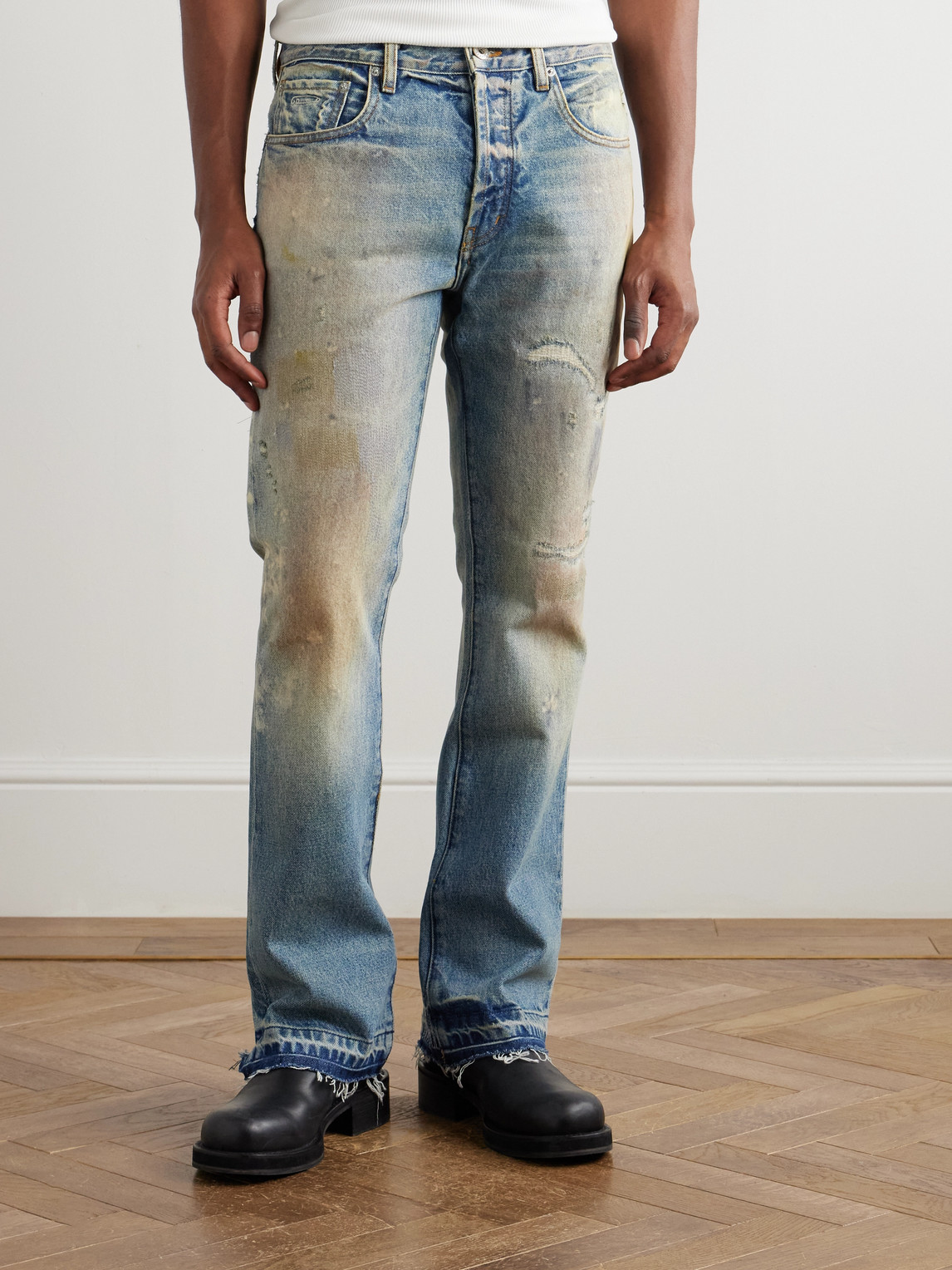 Gallery Dept. Mens Indigo Greased Bleached Denim Jeans In Blue