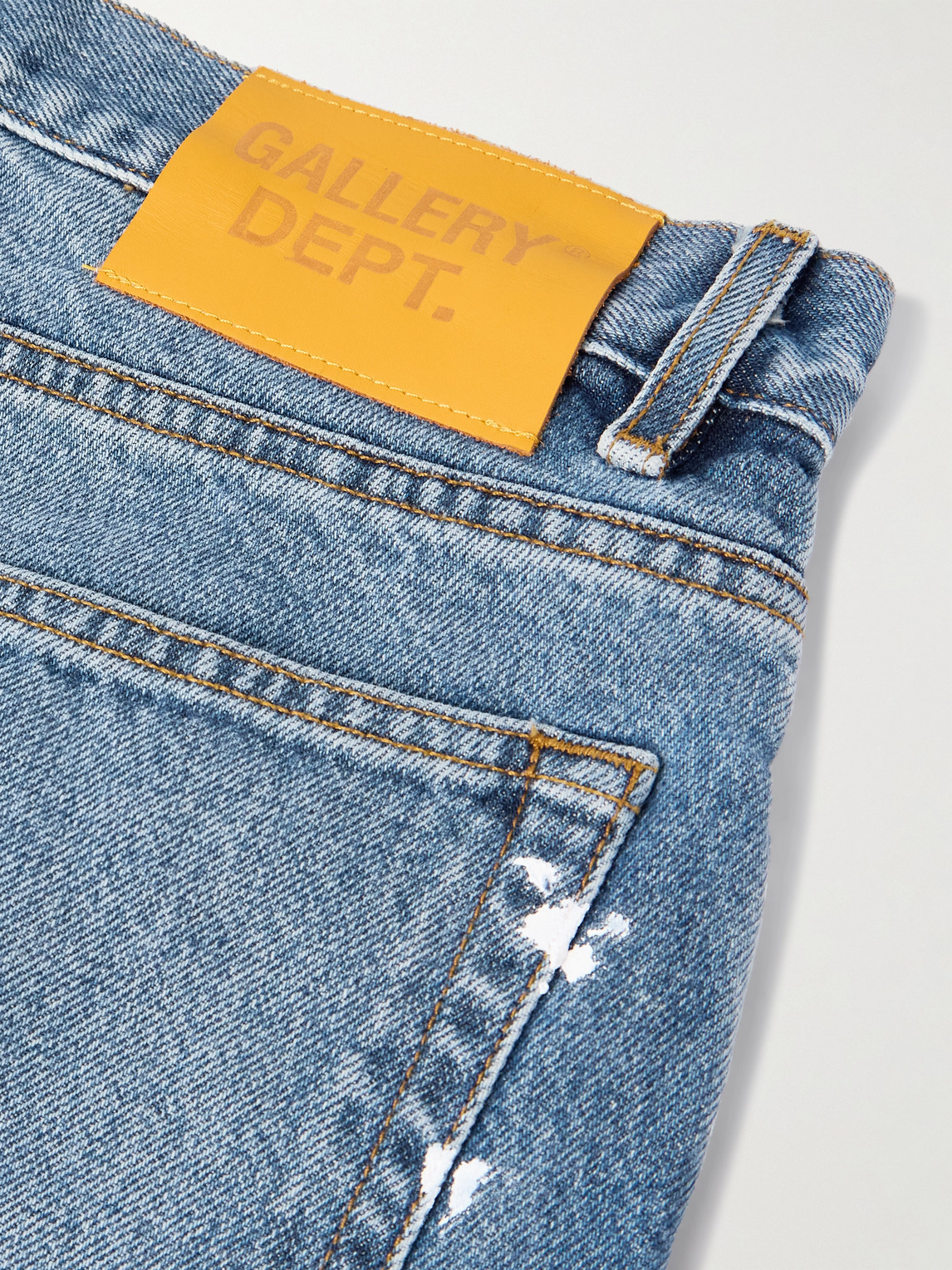 Gallery Dept. Ventura Straight-leg Distressed Paint-splattered Denim Shorts In Blue