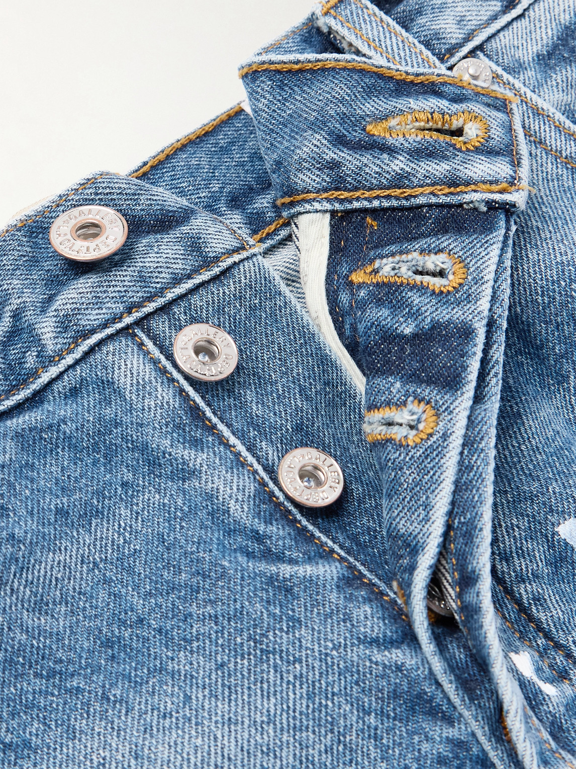 Gallery Dept. Ventura Straight-leg Distressed Paint-splattered Denim Shorts In Blue