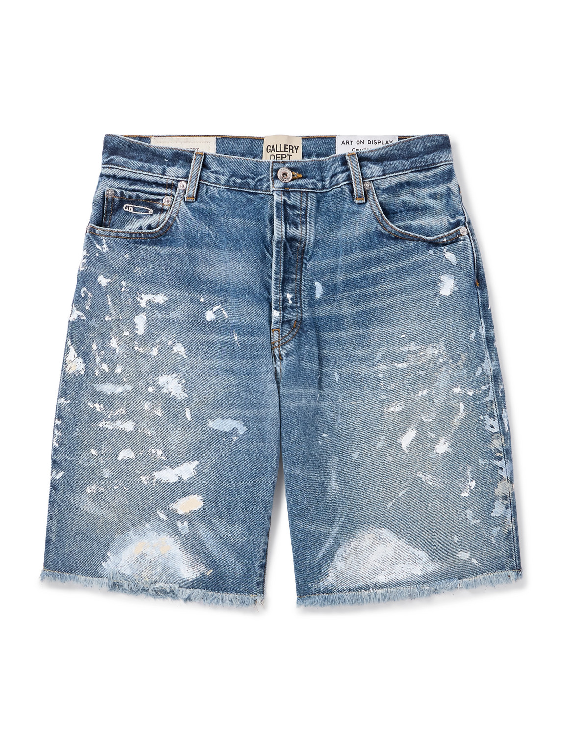 Gallery Dept. Ventura Straight-leg Distressed Paint-splattered Denim Shorts In Blue