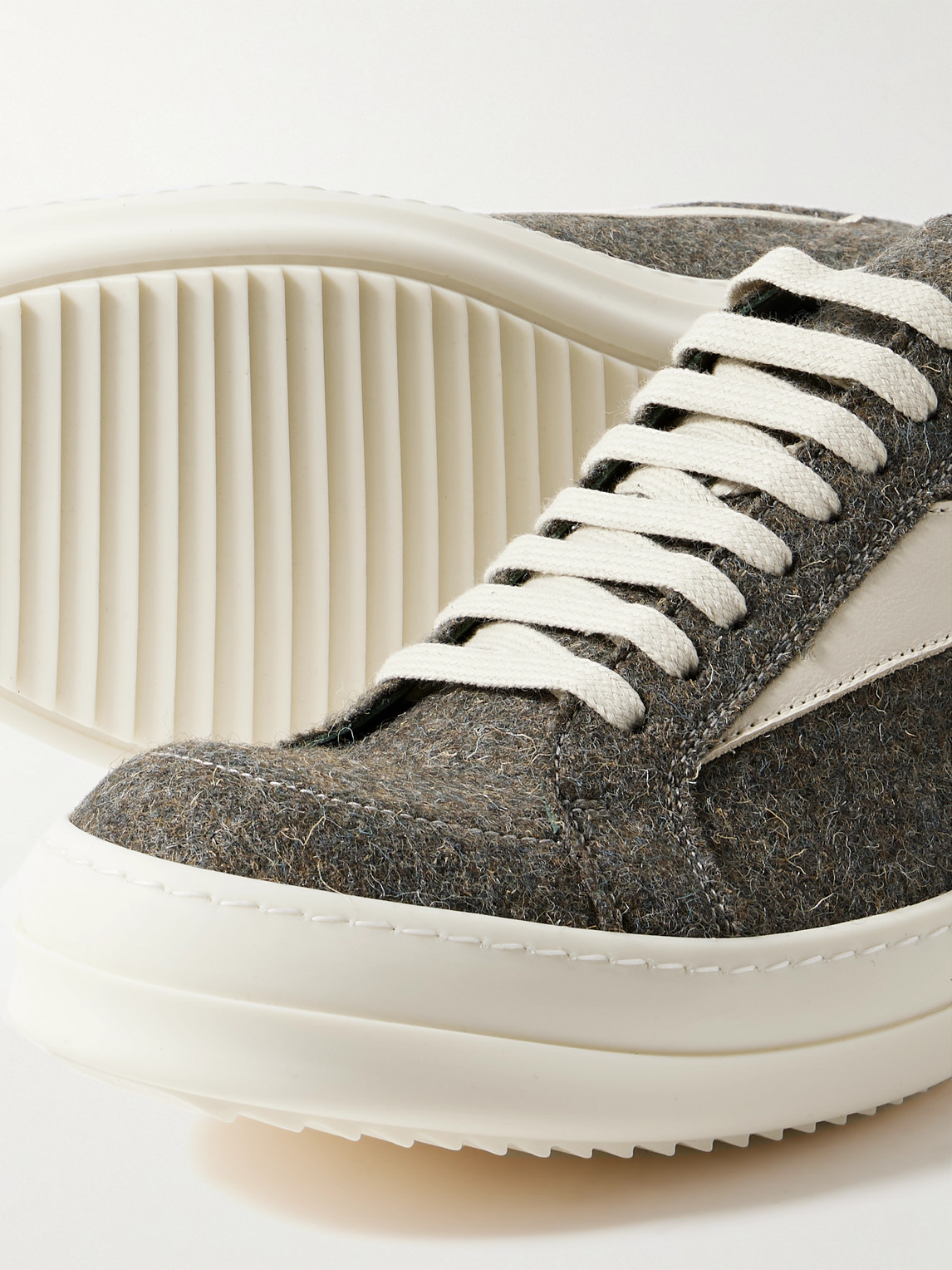 Rick Owens Vintage Leather-trimmed Brushed-wool Sneakers In Green