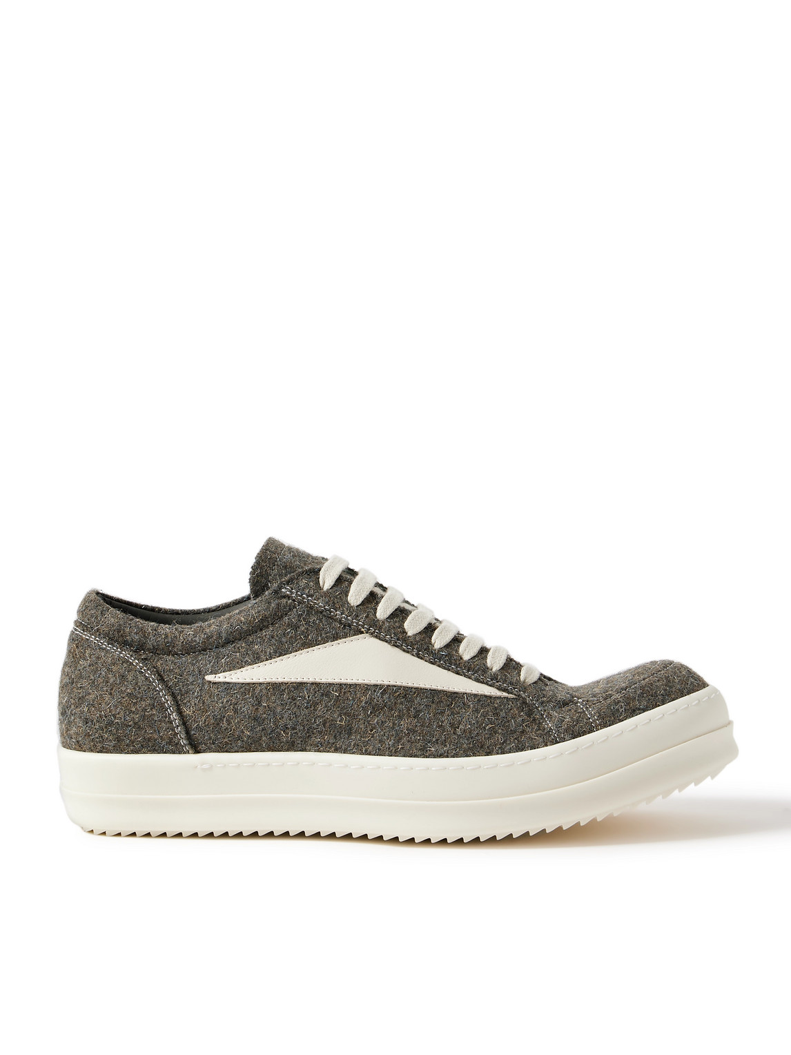 Rick Owens Vintage Leather-trimmed Brushed-wool Sneakers In Green