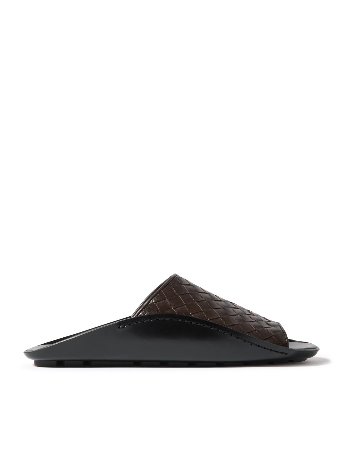 Bottega Veneta Wave Intrecciato Leather Slides In Brown