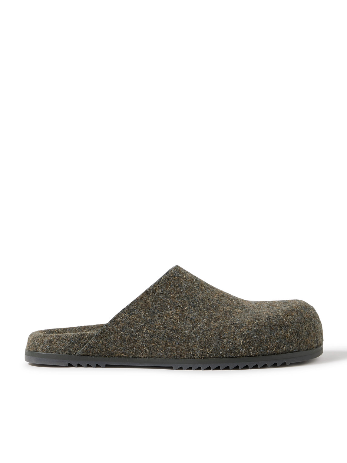 Rick Owens Granola Melton Wool Mules In Green