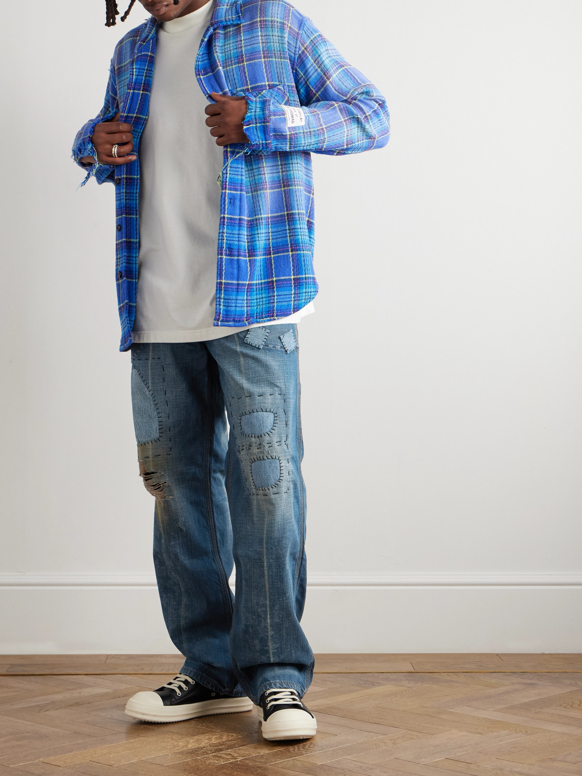 Gallery Dept. Bare Knuckle Straight-leg Distressed Patchwork Jeans In Blue