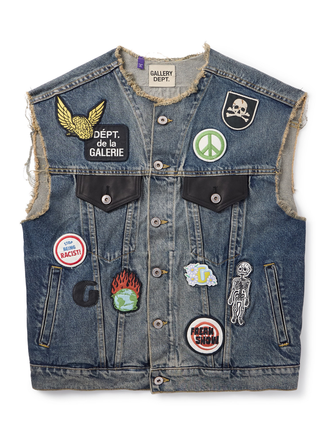 Gallery Dept. Midnight Leather-trimmed Appliquéd Denim Vest In Blue