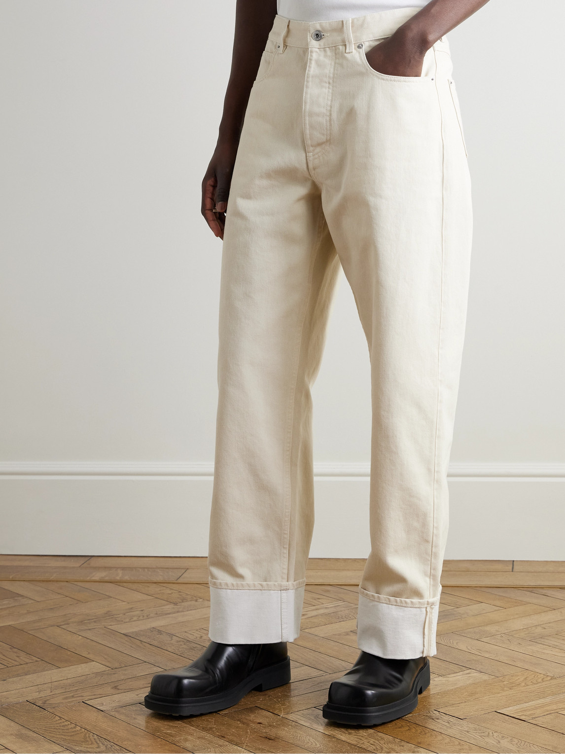 Wide-Leg Embellished Stone-Washed Jeans