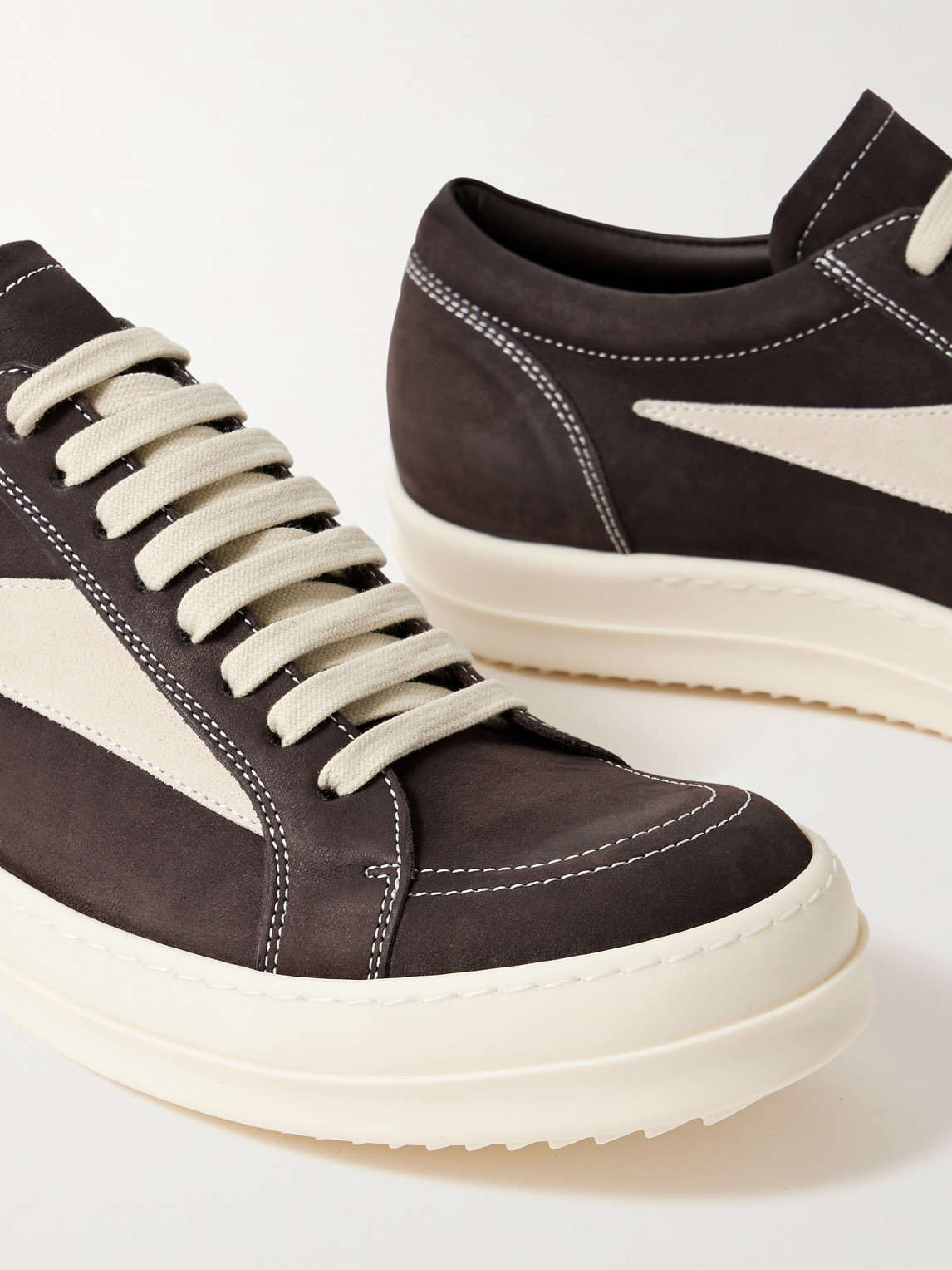 Rick Owens Vintage Suede-trimmed Nubuck Sneakers In Brown