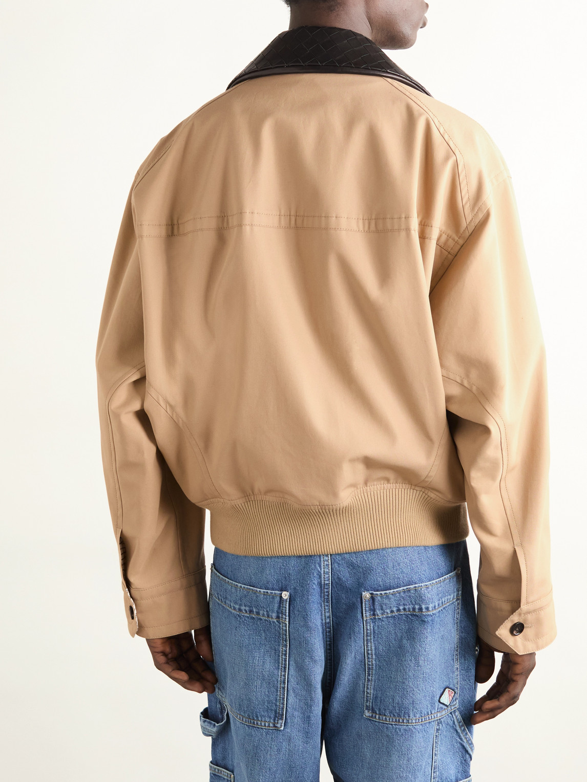 Shop Bottega Veneta Intrecciato Leather-trimmed Cotton-twill Blouson In Brown