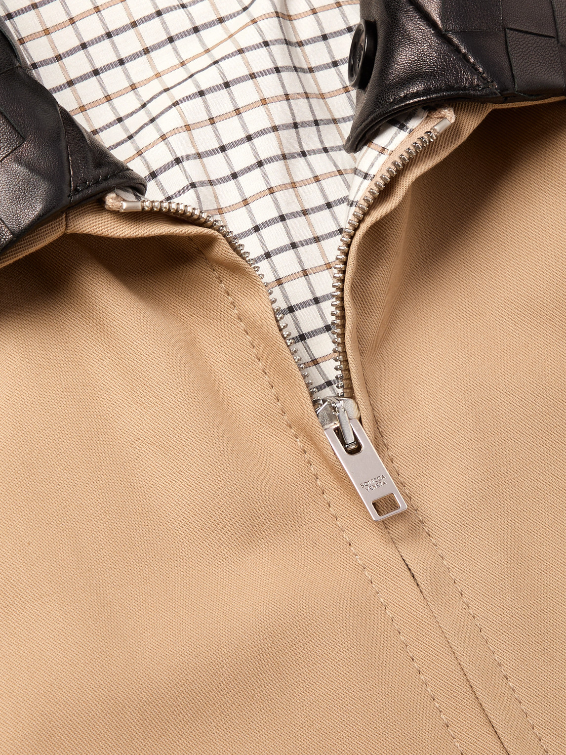 Shop Bottega Veneta Intrecciato Leather-trimmed Cotton-twill Blouson In Brown